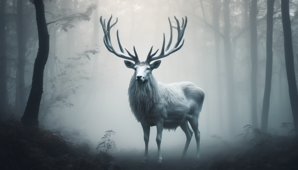 Image: A white hart in a forest. Credit: Nightbringer AI 2024